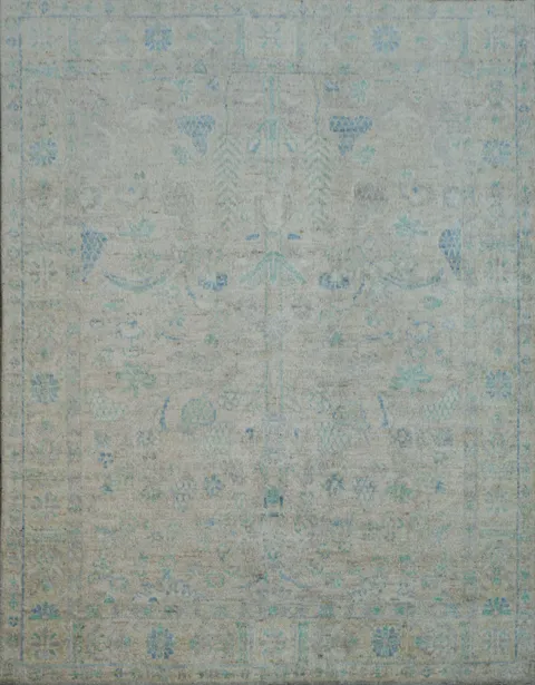 High-Quality Beige Rug with Timeless Blue Accents and Patterns 4x5
