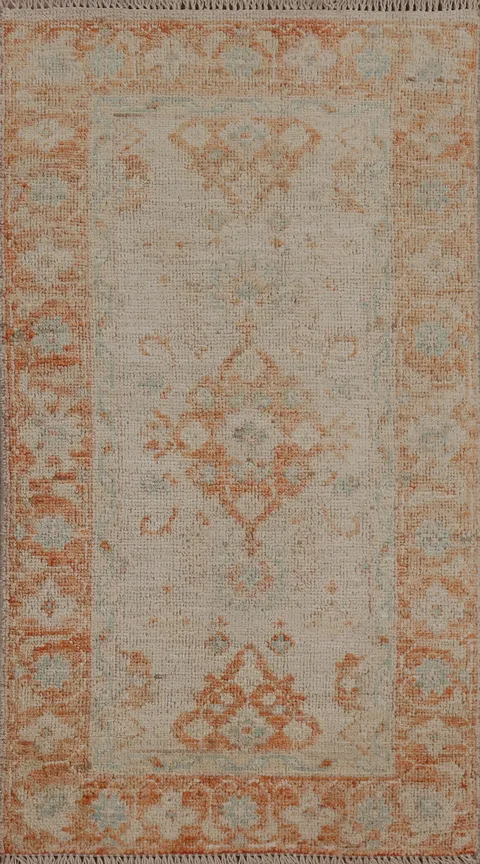 Hand-Knotted Oushak Turkish Wool Rug 2x4