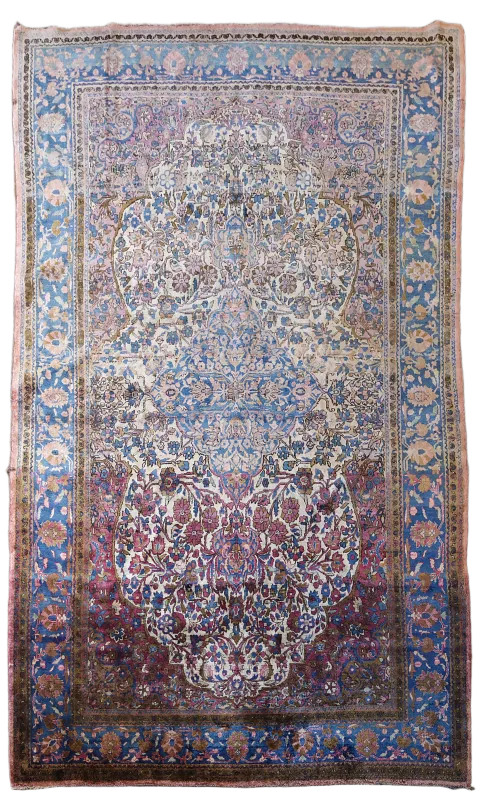 100% Silk Pre-1900 Antique Kashan Mohtasham Persian Rug 4x7