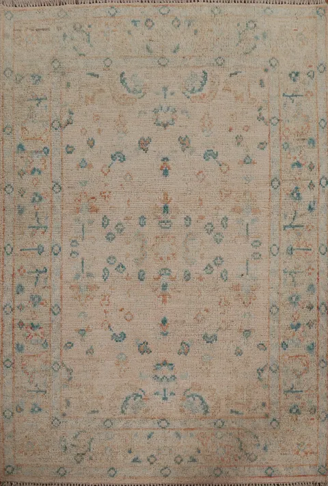 Vegetable Dye Oushak Turkish Wool Rug 3x4