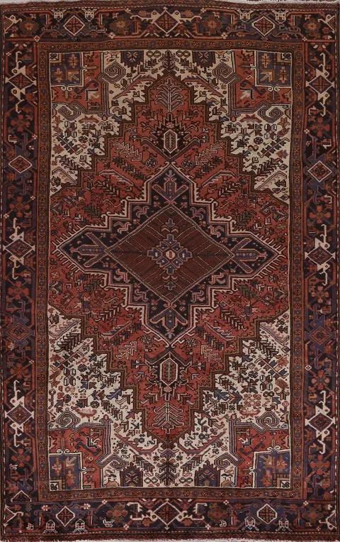 Geometric Wool Heriz Persian Area Rug 7x10