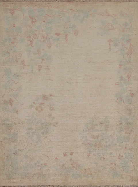 Vegetable Dye Wool Oushak Turkish Area Rug 4x5
