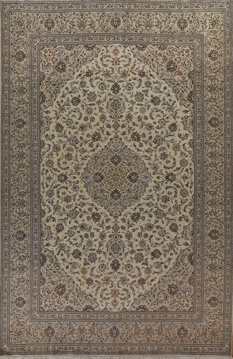 Handmade Floral Wool Kashan Persian Area Rug 10x13