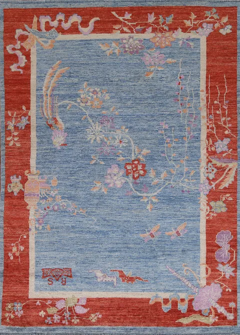 Vegetable Dye Art Deco Oriental Area Rug 5x7