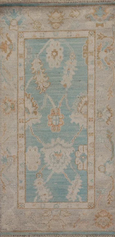 Muted Geometric Oushak Oriental Wool Rug 2x4