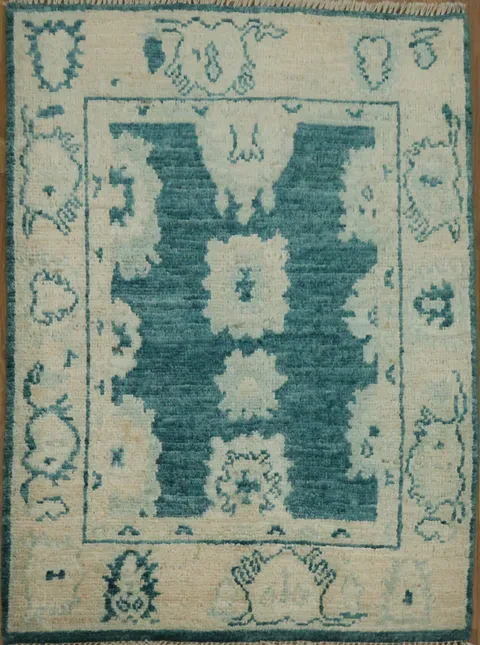 Teal Green Oushak Oriental Wool Rug 2x3