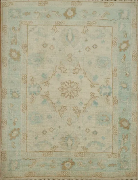 Geometric Wool Oushak Turkish Area Rug 3x4