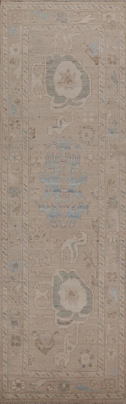 Vegetable Dye Oushak Turkish Runner Rug 3x10