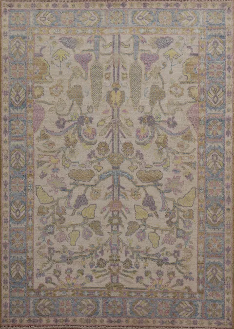 Vegetable Dye Oushak Turkish Area Rug 4x5