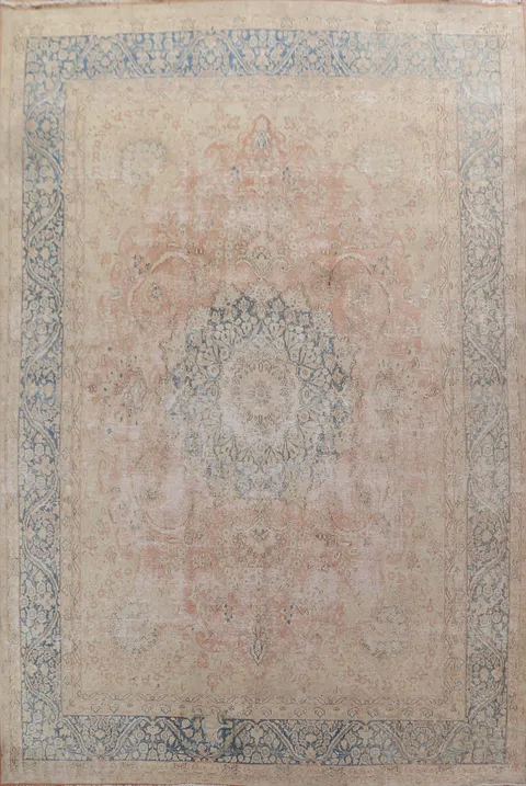 Distressed Wool Kerman Persian Area Rug 10x13