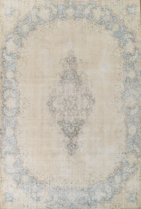Muted Distressed Kerman Persian Area Rug 10x13