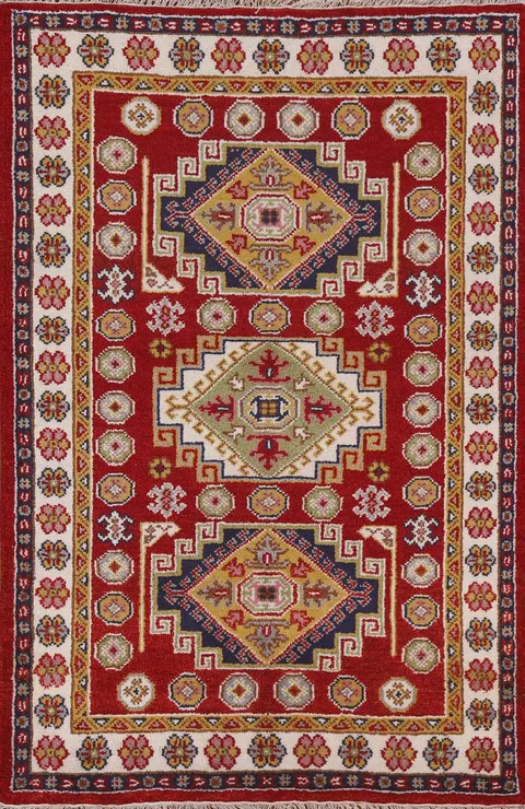 Red Wool Kazak Oriental Area Rug 4x6