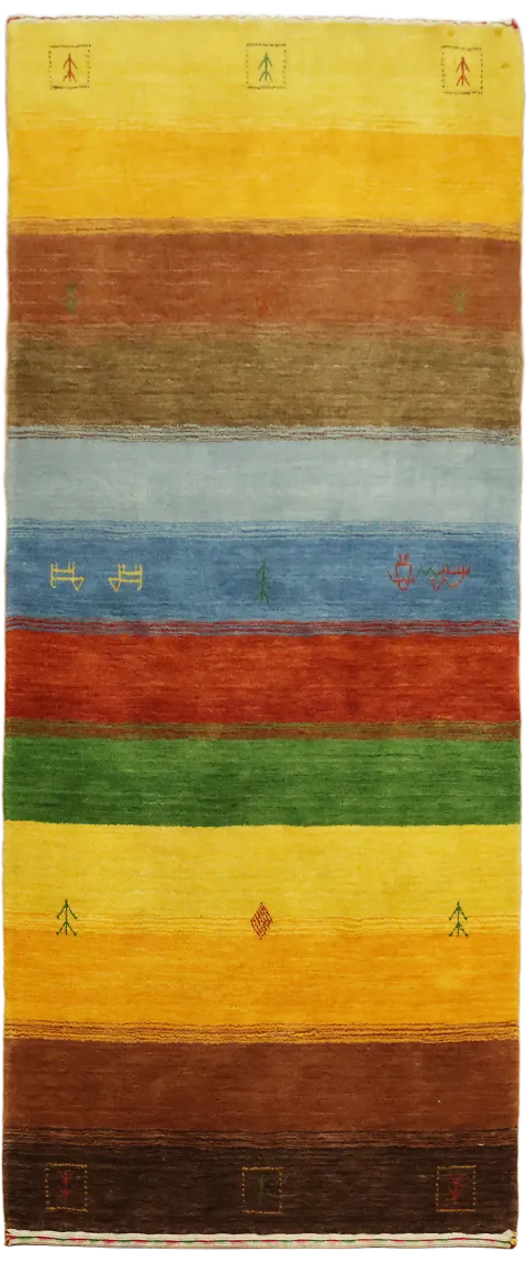 Vibrant Striped Handmade Rug with Colorful Patterns and Designs 3'x7'