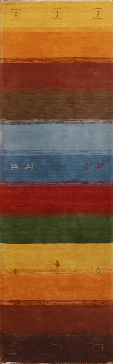 Striped Wool Gabbeh Oriental Runner Rug 3x10