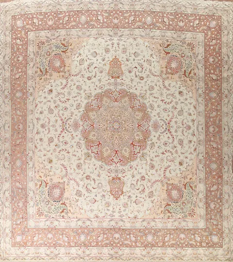 Vegetable Dye Tabriz Wool & Silk Persian Square Rug 16x16