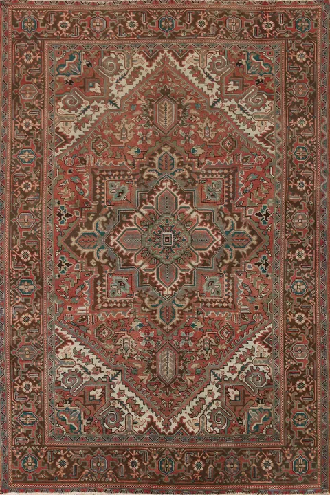 Vintage Geometric Heriz Persian Area Rug 7x9