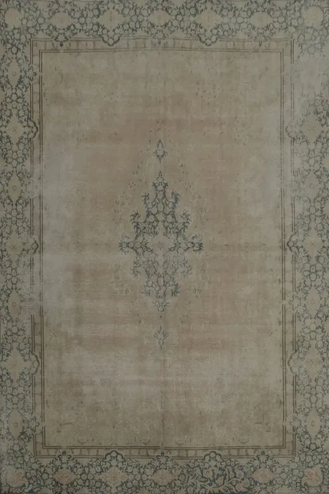 Muted Distressed Kerman Persian Area Rug 9x13