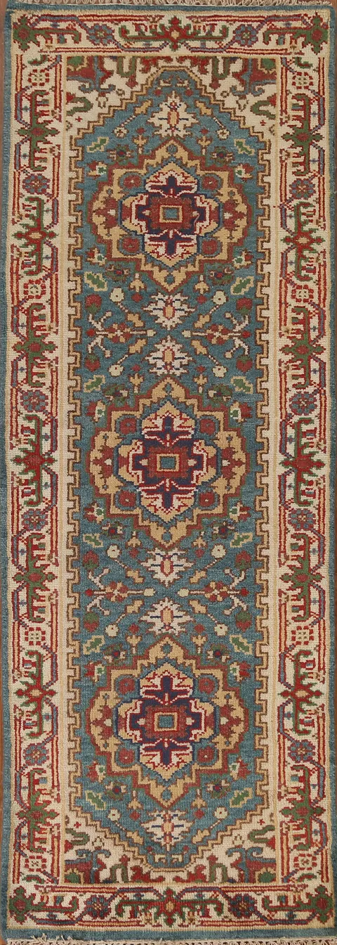 Geometric Heriz Serapi Indian Runner Rug 3x8