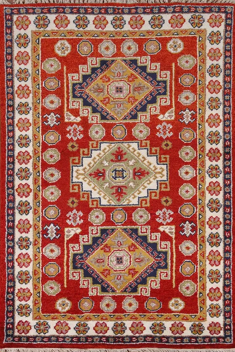 Geometric Kazak Oriental Wool Rug 4x6