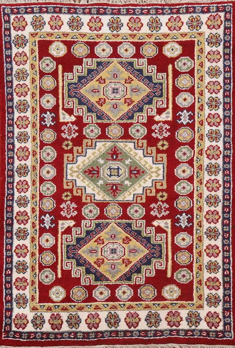 Wool Red Kazak Area Rug 4x6