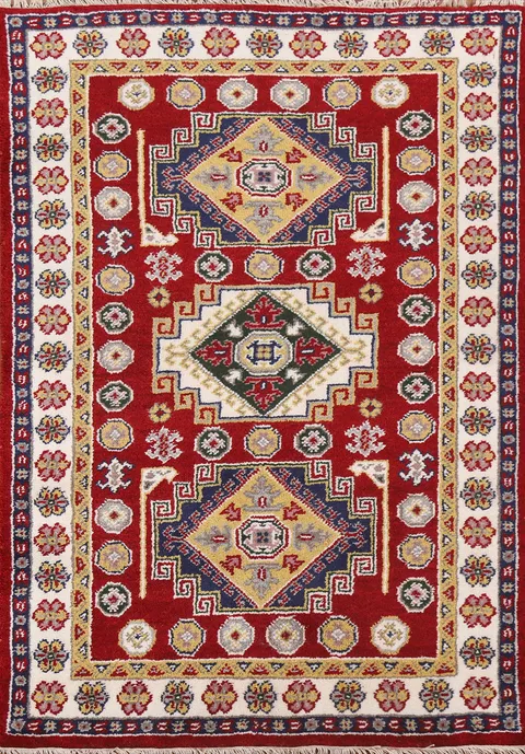 Wool Red Kazak Area Rug 4x6