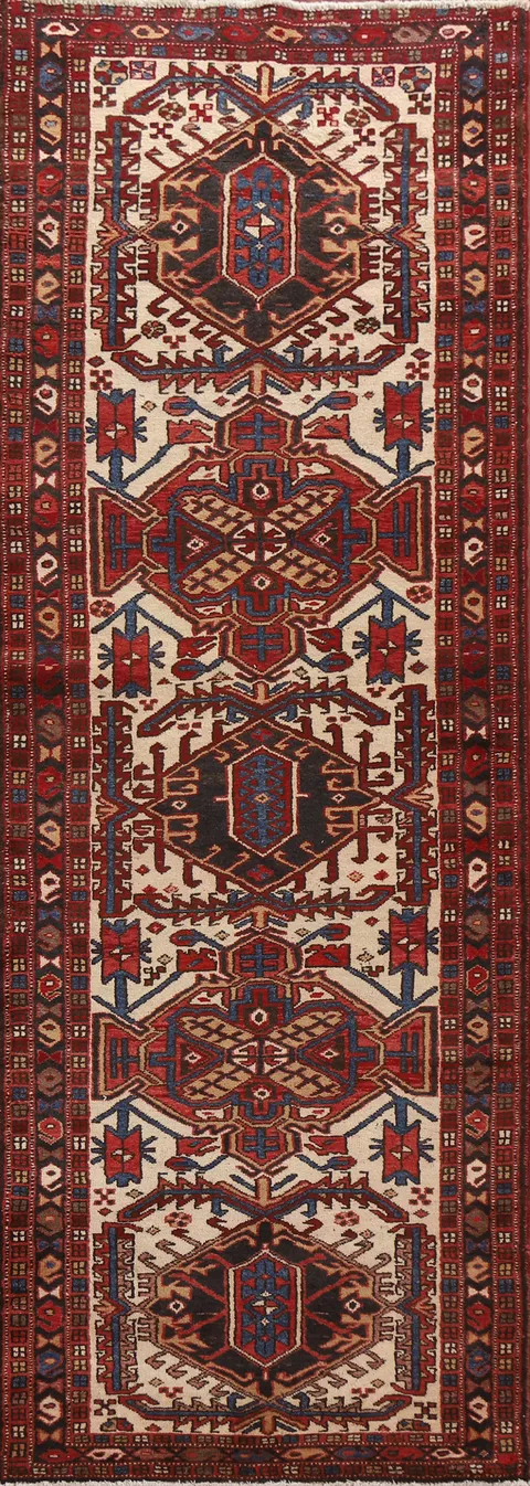 Vintage Heriz Persian Runner Rug 4x11