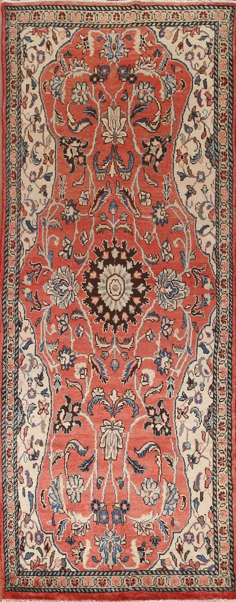 Floral Red Sarouk Persian Runner Rug 3x10