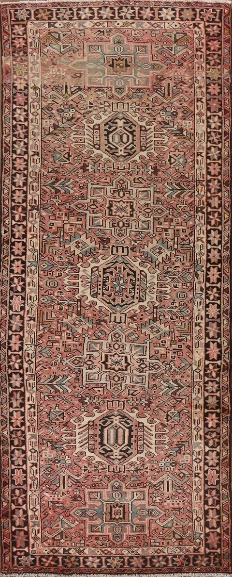 Pink Wool Gharajeh Persian Runner Rug 4x10