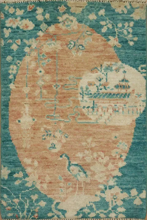 Vegetable Dye Art Deco Handmade Wool Rug 2x3