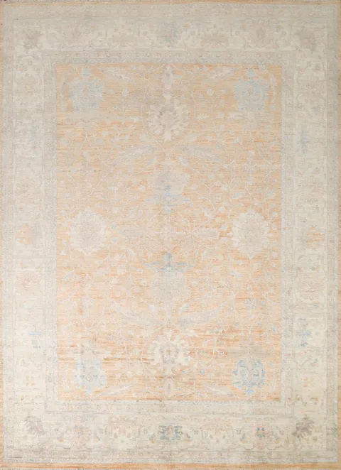 Classic Neutral Toned Oushak Turkish Rug with Intricate Designs 8x10