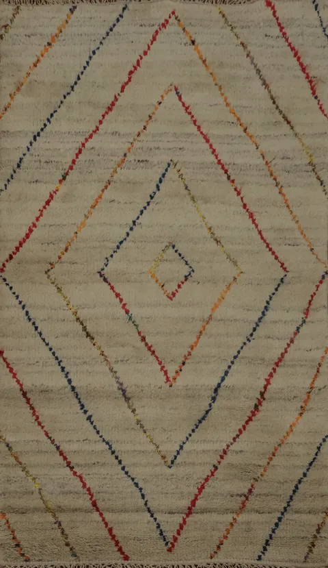 Moroccan Rug 3x5 Accented by Striking Multicolored Diamond Shapes