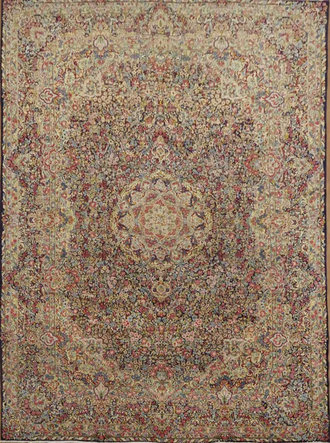Traditional navy Blue Red and Pink Kerman Persian Rug in Warm Colors 10x13