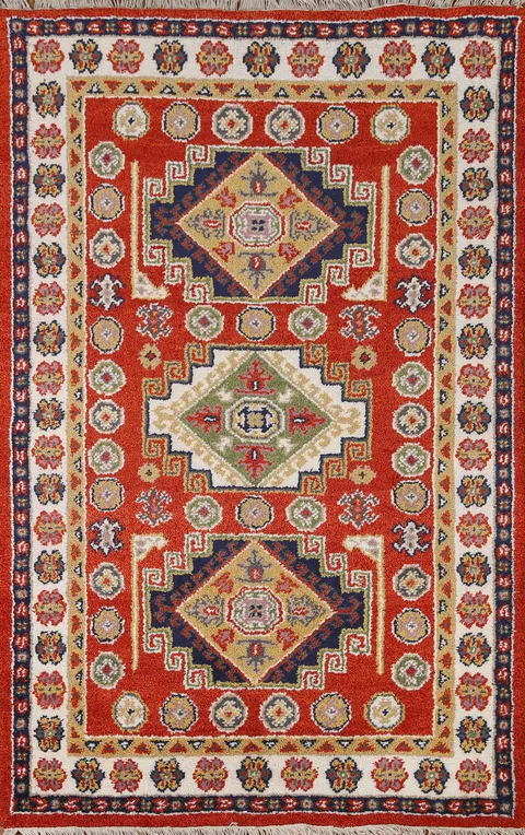Wool Kazak Oriental Area Rug 4x6