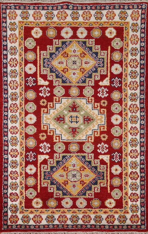 Red Wool Kazak Oriental Area Rug 4x6