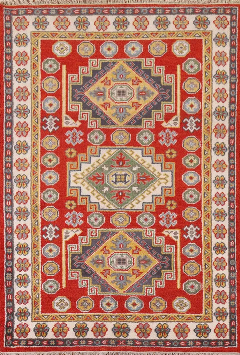 Hand-Knotted Wool Kazak Area Rug 4x6