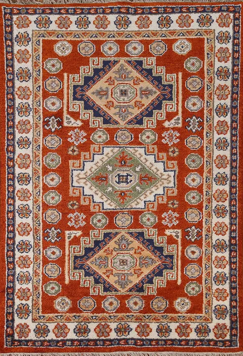 Geometric Kazak Oriental Area Rug 4x6