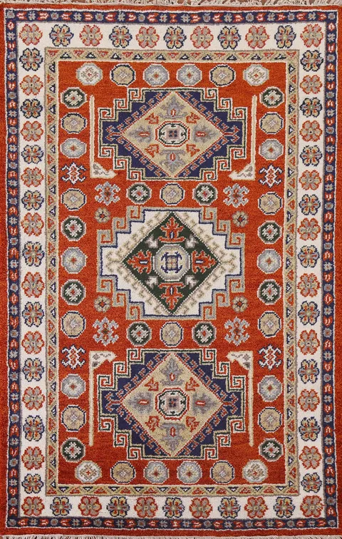 Handmade Wool Kazak Area Rug 4x6