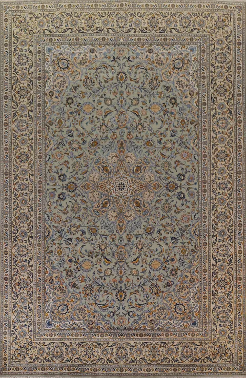 Vintage Green Kashan Persian Area Rug 9x13
