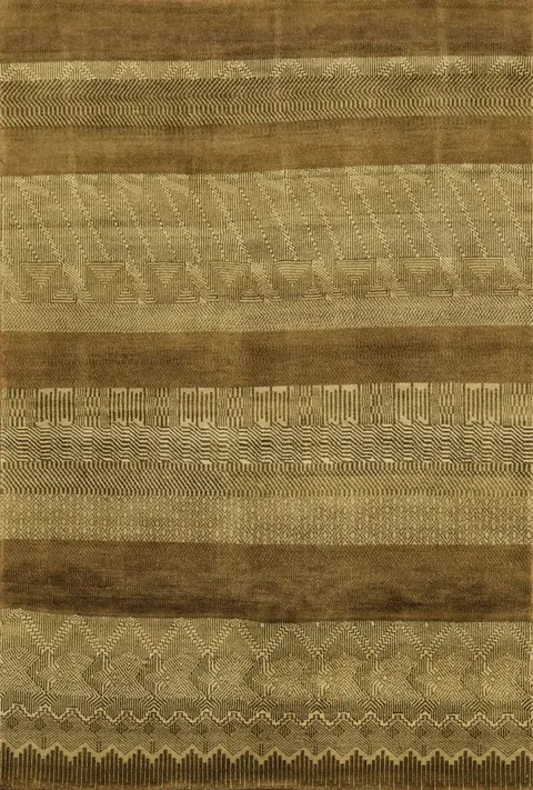 Elegant Earth Tones Thick Pile Striped Pattern Rug with Geometric Charm 6x9 ft
