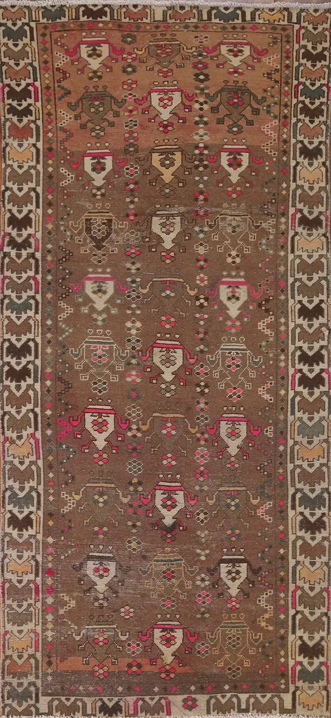 Brown Bakhtiari Persian Runner Rug 4x9