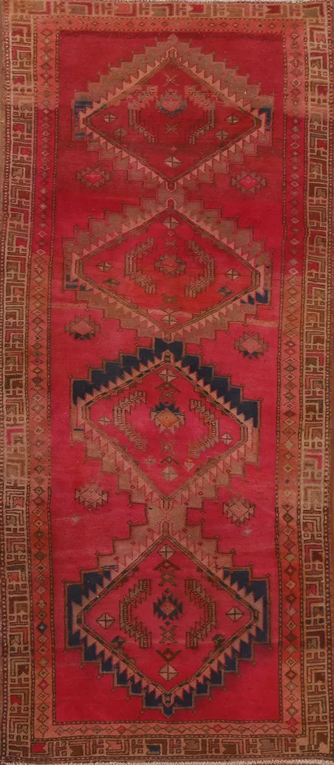 Geometric Meshkin Persian Runner Rug 4x9