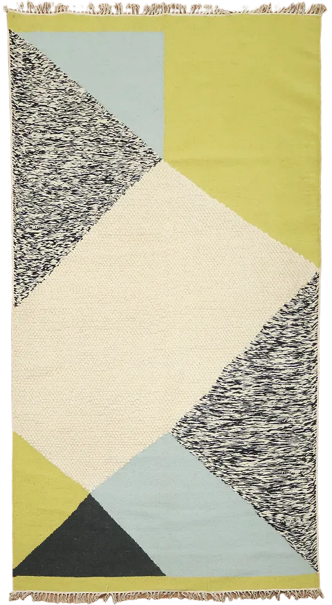 Versatile Green and Blue Flat-Weave kilim Rug with Geometric Artistic Flair 5x8