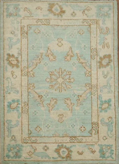 Turquoise Blue Oushak Oriental Rug 2x3