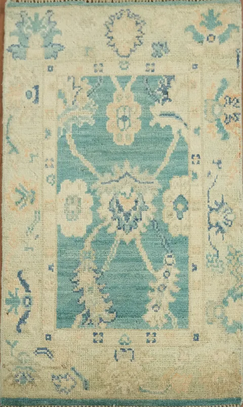 Turquoise Wool Oushak Turkish Rug 2x3