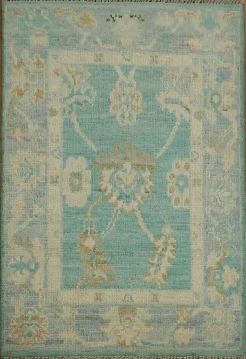 Turquoise Oushak Oriental Wool Rug 2x3