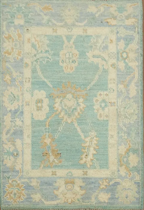 Turquoise Wool Oushak Handmade Rug 2x3