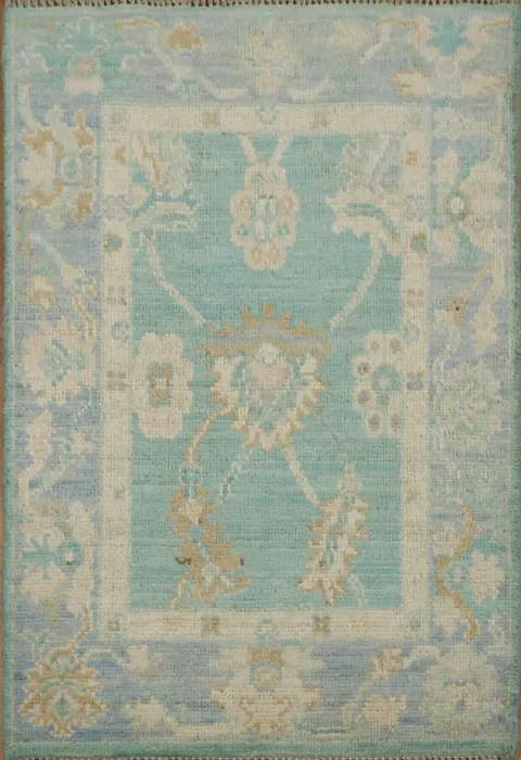 Turquoise Wool Oushak Vegetable Dye Rug 2x3