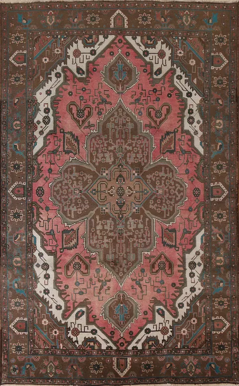 Pink Geometric Heriz Persian Area Rug 7x10