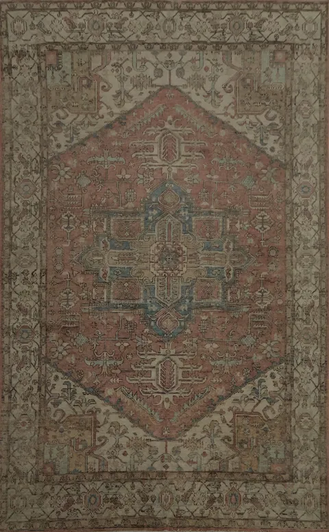 Timeless Heriz Vegetable Dye Area Rug 8x12 in Warm Earthy and Bold Colors