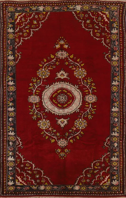 Handmade Red Oushak Area Rug 6x9